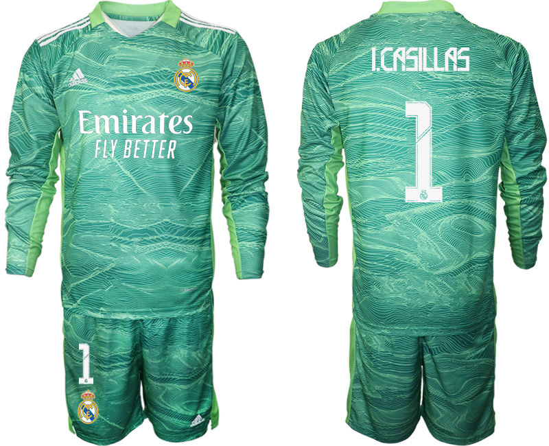 Men 2021-2022 Club Real Madrid green Long Sleeve goalkeeper #1 Soccer Jerseys->real madrid jersey->Soccer Club Jersey